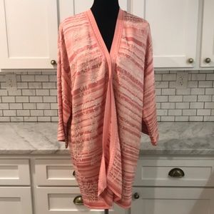 Chicos Sweater Cardigan Womens 3 Coral Open Front Bohemian Lagenlook Knit Beachy